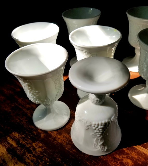 Vintage Set of 8 Indiana Glass Colony Harvest Grape Milk  Vintage milk glass set of 8 White Goblets harvest grape Indiana glass company main image 2