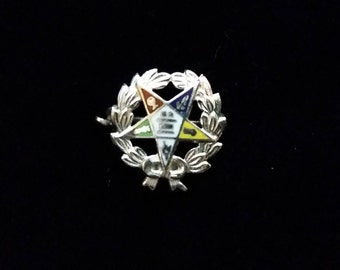 Order of the Eastern Star Lapel Pin 10K White Gold OES Masonic Vintage FREE SHIPPING