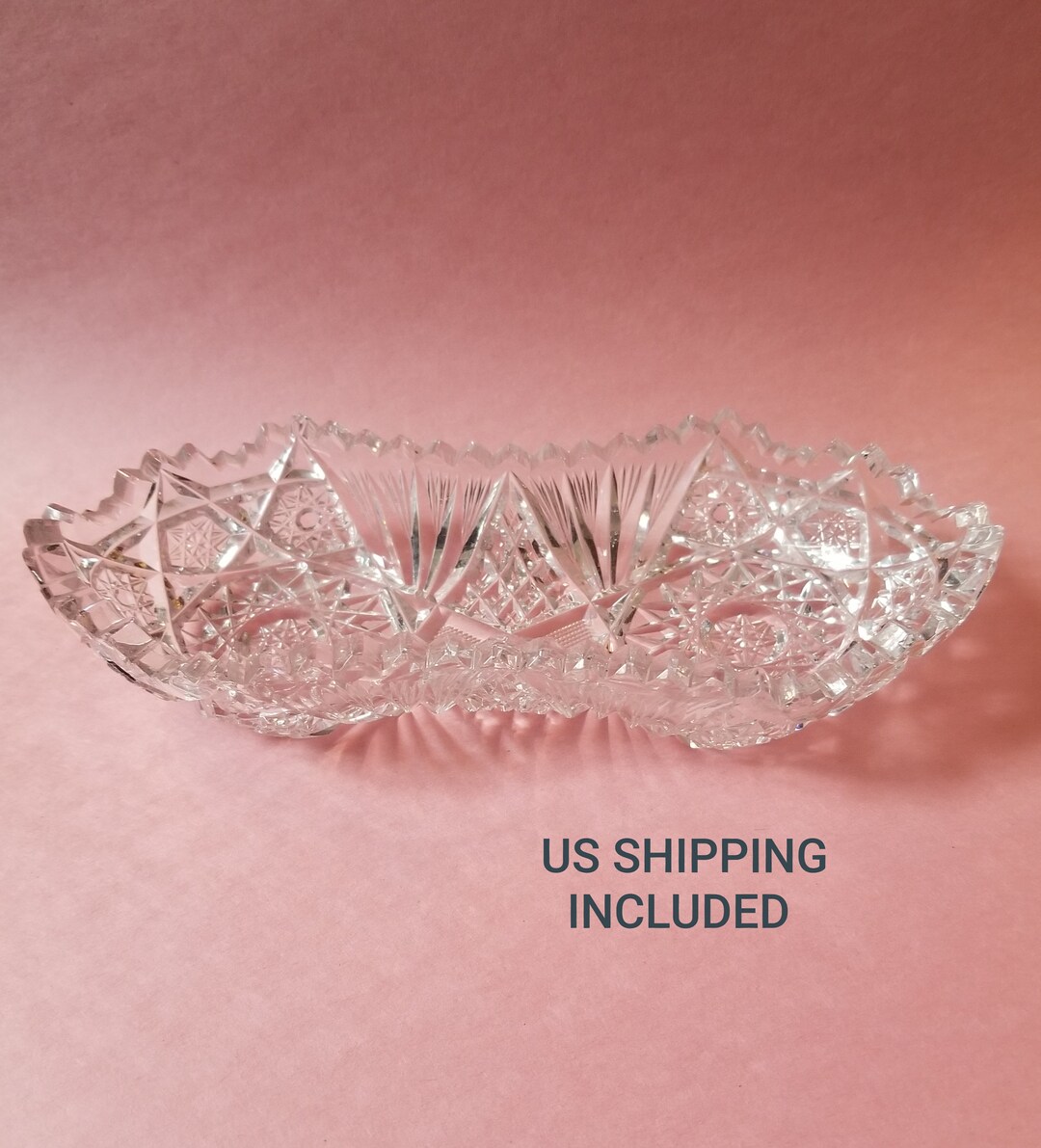 Olive Dish Cut Crystal ABP Relish Candy Small Side Dish Vintage FREE ...