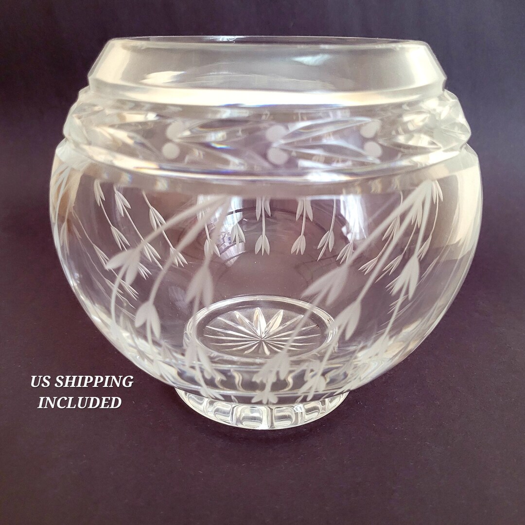 Crystal Globe Vase Etched Engraved Willow Vintage 5 Inches Etsy