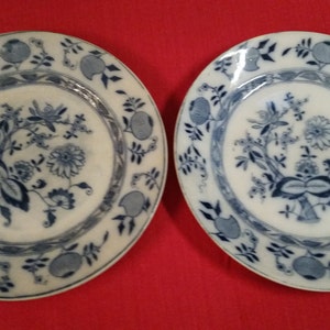 Staffordshire Potteries Blue Onion Plates Vintage Blue White FREE SHIPPING