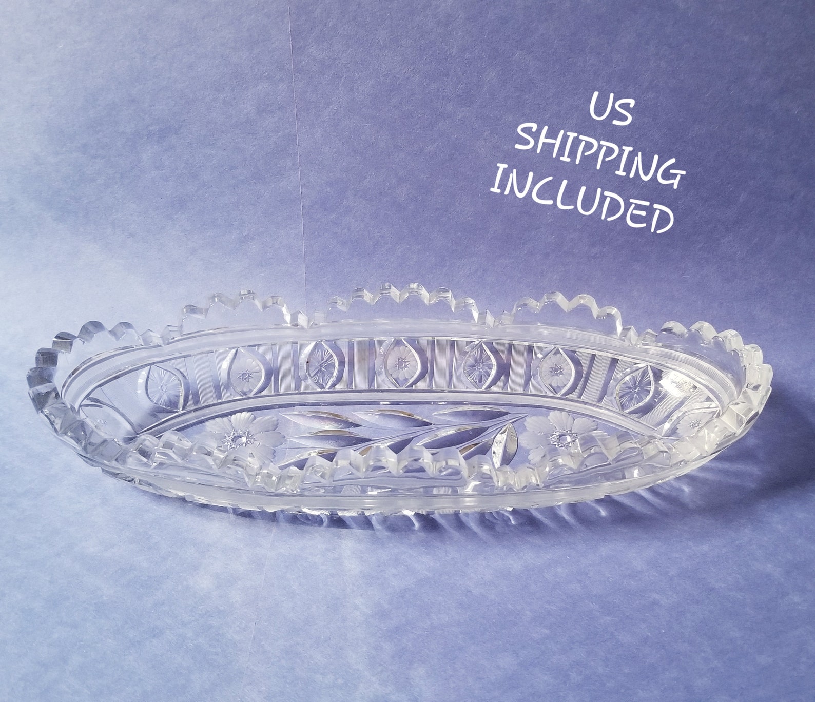 Celery Dish Hand Cut Crystal Floral Mid Century Spoon Dish Etsy