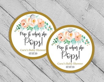 Pop It When She Pops Pfirsich Gold und Mint Floral Champagner Tags, Pfirsich und Minze Favor Tags, Floral Baby Shower Danke Tags