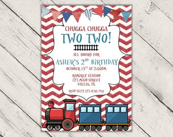 Train Invitation, Train Invitations, Chugga Chugga Two Two, Train Birthday, Digital Invitation