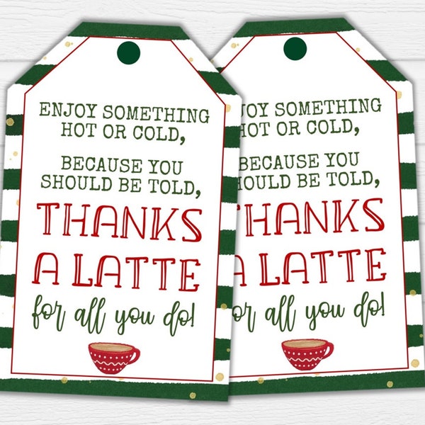 Thanks a Latte, Coffee Favor Tag, Coffee Gift, Christmas Gift for Teachers, Gift for Teachers, Coffee Gift Tag