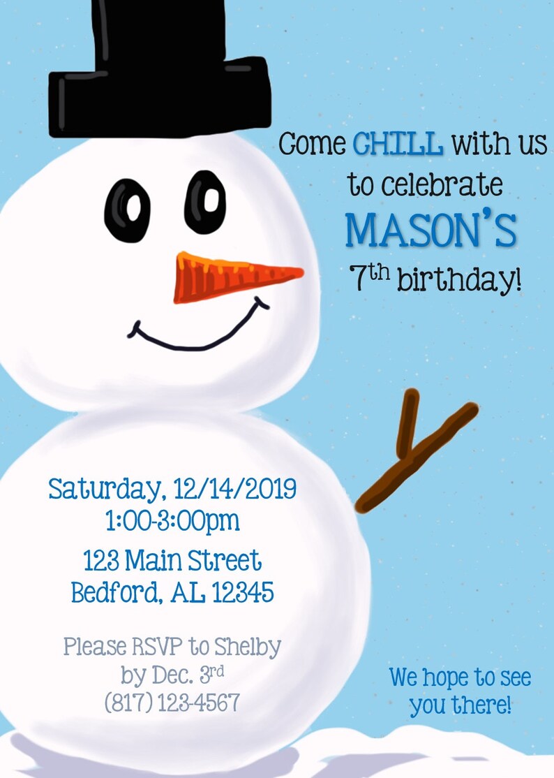 Snowman Birthday Party Invitation Cute Snowman Party - Etsy