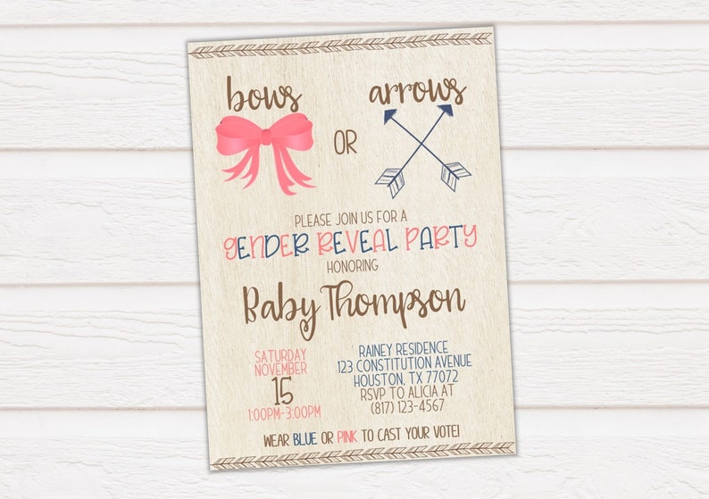Bows or Arrows Gender Reveal Invitation Bow or Arrow Gender Etsy