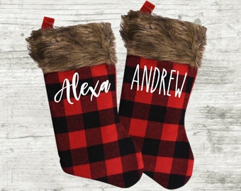 Buffalo Plaid Stocking, Personalized Stocking, Farmhouse Christmas Stocking, Country Christmas Stocking, Personalized Christmas Stockings