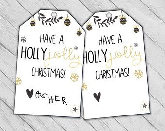 Holly Jolly Christmas Tags, Christmas Thank You Tags, Christmas Cookie Tags, Holiday Thank You Tags, Black White Gold Christmas Tags