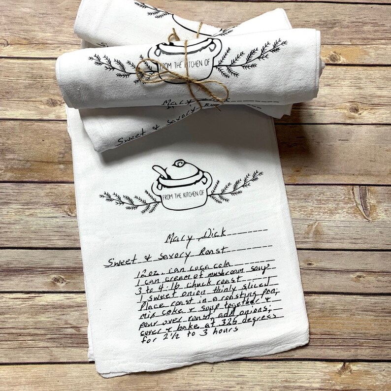 Handwritten Recipe Tea Towel Family Recipe Kitchen Towel Etsy