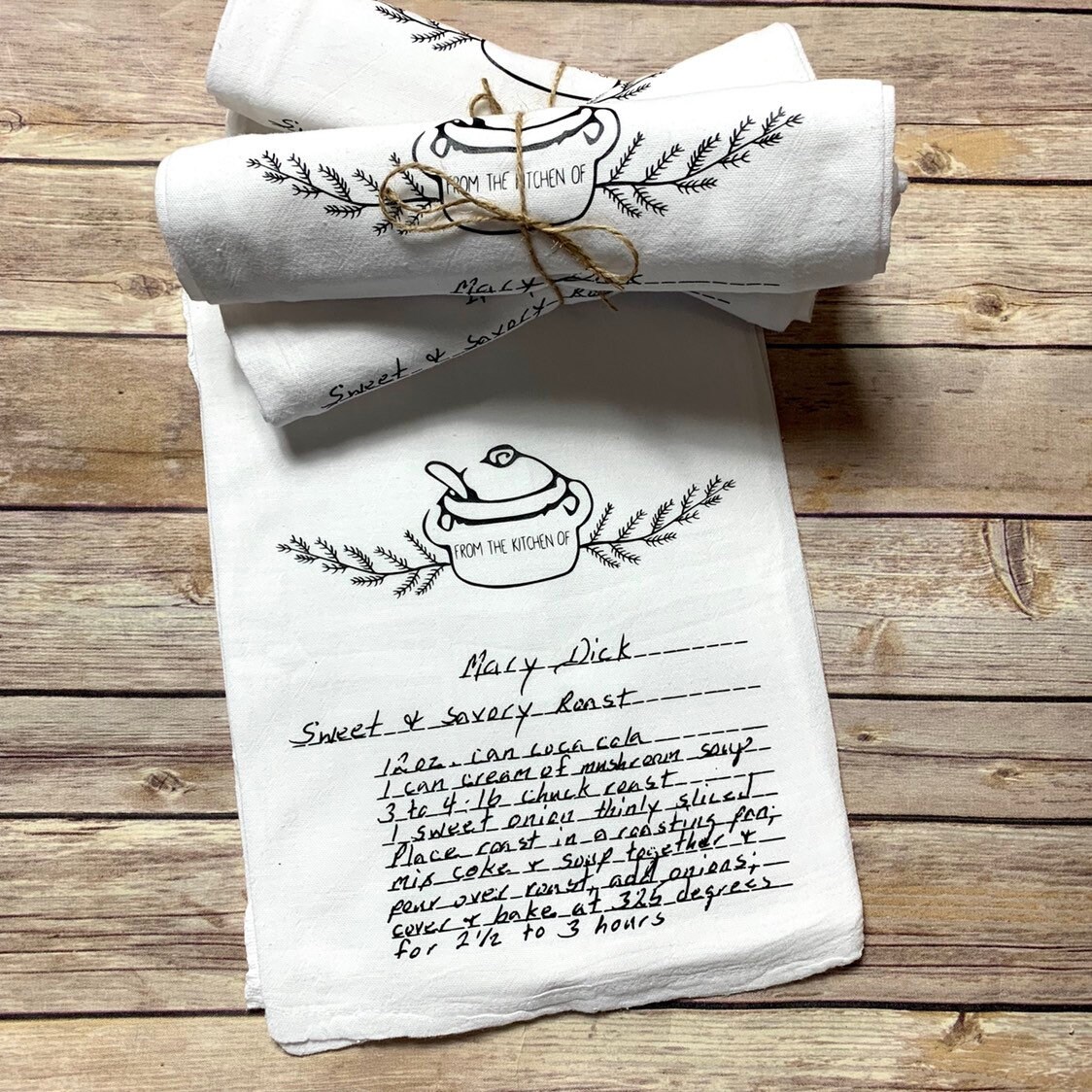 Handwritten Recipe Tea Towel Family Recipe Kitchen Towel Etsy