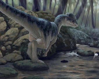 Dilophosaurus Print: Archival Dinosaur Painting Reproduction