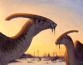Parasaurolophus Print: Archival Dinosaur Art (7x5)