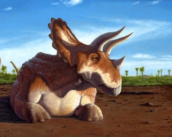 Triceratops Art Print: Archival Dinosaur Painting