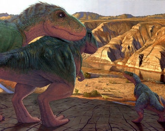 Tyrannosaurus Family Art Print: Dinosaur Painting Reproduction