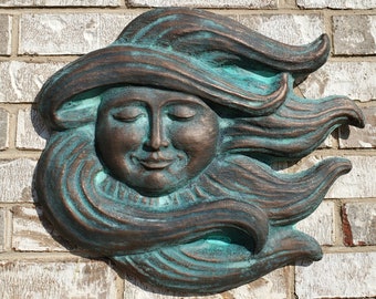Garden Face wall, fence or gate bronze patina sculpture for your home inside or outdoor.
