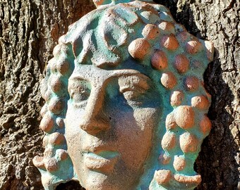 Greenlady face wine Goddess Garden gate, door,  wall or fence handcrafted sculpture art