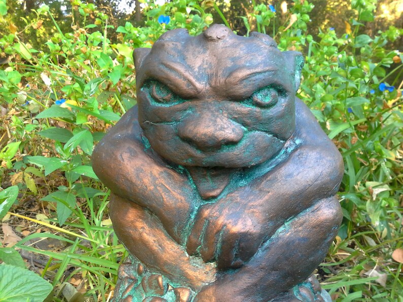 Garden Gargoyle Cement Statue Hand Finished in Bronze With - Etsy