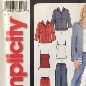 Simplicity &quot;It&#39;s Sew Easy&quot; Shirt/Jacket, Camisole Knit Top,and Pull-On Pants w Braid,Lace Trim,Casual or Loungewear Sizes 10-22 Pattern 5837