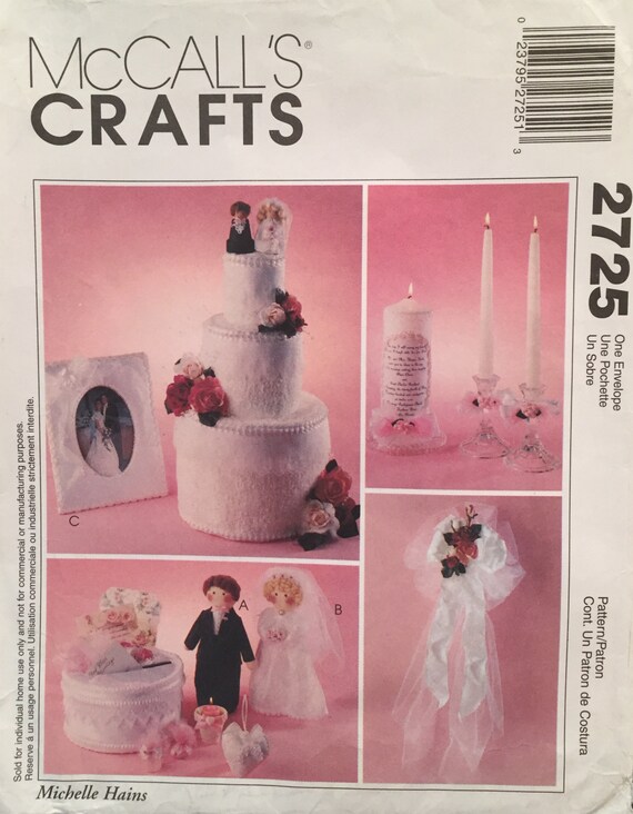 McCall's Bridal Accessories Bride and Groom Doll, Wedding Cake, Photo Frame, Card Box, Pew Bows, Candle Decorations and Favors Pattern 2725