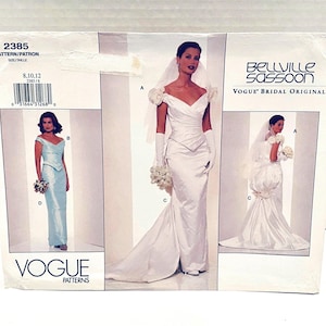 Vintage Vogue Belville Sassoon 2-tlg. Braut, Abend, Brautjungfer Kleid, weg von der Schulter Bustier, optional Zug w Bustle Größe 8-12 Muster 2385