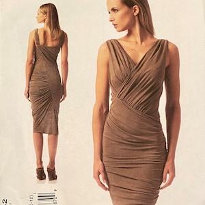 Vogue Patterns American Designer Donna Karan Very Fitted Dress, Pleats & Gathers, Shoulder Straps Sizes AX5 4-6-8-10-12 Pattern V1342 Uncut