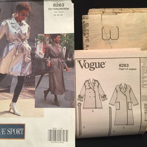Puede incluir: Patr&oacute;n de costura Vogue n&uacute;mero 8263 para un abrigo. El patr&oacute;n es para las tallas 12-14-16. El patr&oacute;n incluye instrucciones para un abrigo de manga larga con cierre de doble botonadura. El patr&oacute;n est&aacute; impreso en papel blanco con texto negro.