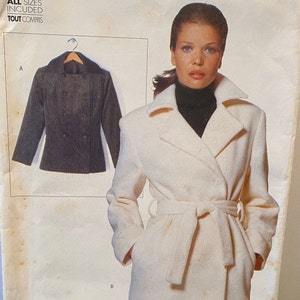RARE Vintage Vogue Elements Short Wrap Coat and Below Hip Double Breasted Jacket Size Small/ Extra Small w Pockets & Self Belt Pattern 9569