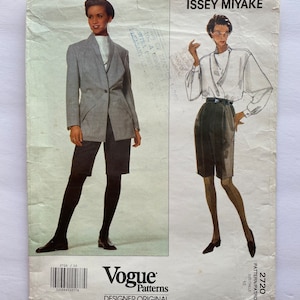 Vintage Vogue Designer Original Issey Miyake Unlined Below Hip Jacket, Blouse, and Walking Shorts Size 10 Pattern 2720 Uncut/FF