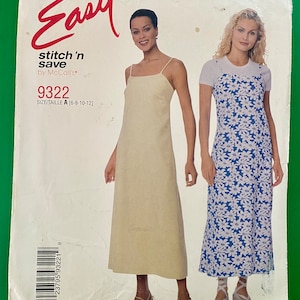Vintage McCall&#39;s “Easy Stitch & Save “ Sleeveless Dress, Jumper Dress, Above Ankle Size 6-8-10-12 Pattern 9322