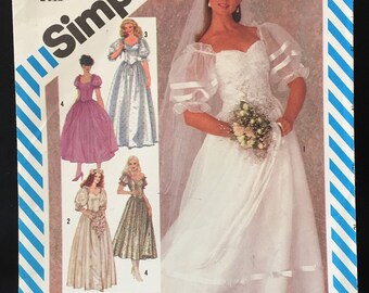 Vintage Simplicity Brides Bridesmaid Dress or Gown, Sweetheart Neckline, Off Shoulder, 2 Sleeve Lengths,Overlay & Train Size 8 Pattern 6241