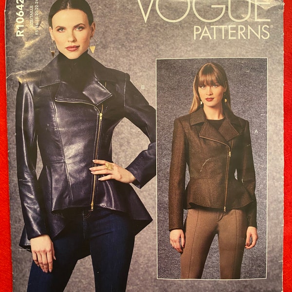 Vogue Misses' Asymmetrical Zip Front Lined Jacket in 2 Lengths and Peplum Waist, Multi-season Jacket, Size 8-16 Pattern R 10642/V1714 UC/FF