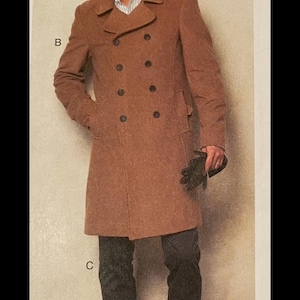 Vogue Herr Höst-/Vinterjacka, Kappa, Dubbelknäppt Peacoat, 2 Längder och Byxor/Skjortor Storlek MUU 34-40 Mönster V8940