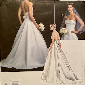Vintage Vogue Bridal Gown Strapless, Fitted, Boning, Flared Skirt, Open Back, Princess Seams, Floral or Bow Accents Size 12-22 Pattern V2803
