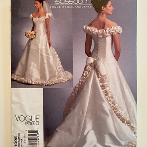 Vogue Bridal Original Belville Sassoon Wedding/Evening Gown,  Off Shoulder, Princess Seams, A-Line, Lace, Ruffles Size 6-10 Pattern V1095