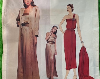 RZADKA Vintage Vogue Paris Oryginalna designerska suknia wieczorowa, 2 długości, 1 ramiączko, gorset typu bufka, fartuch, detal trapezowy Rozmiar 12 Wzór 2127