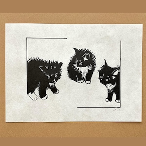 The Triad - Meme Kittens Handmade Linocut Print