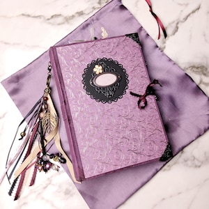 Purple Rose Junk Journal Handmade, Hard cover handmade journal, 9x6x2&quot; Modern eclectic junk journal, Purple and Black flower Junk Journal