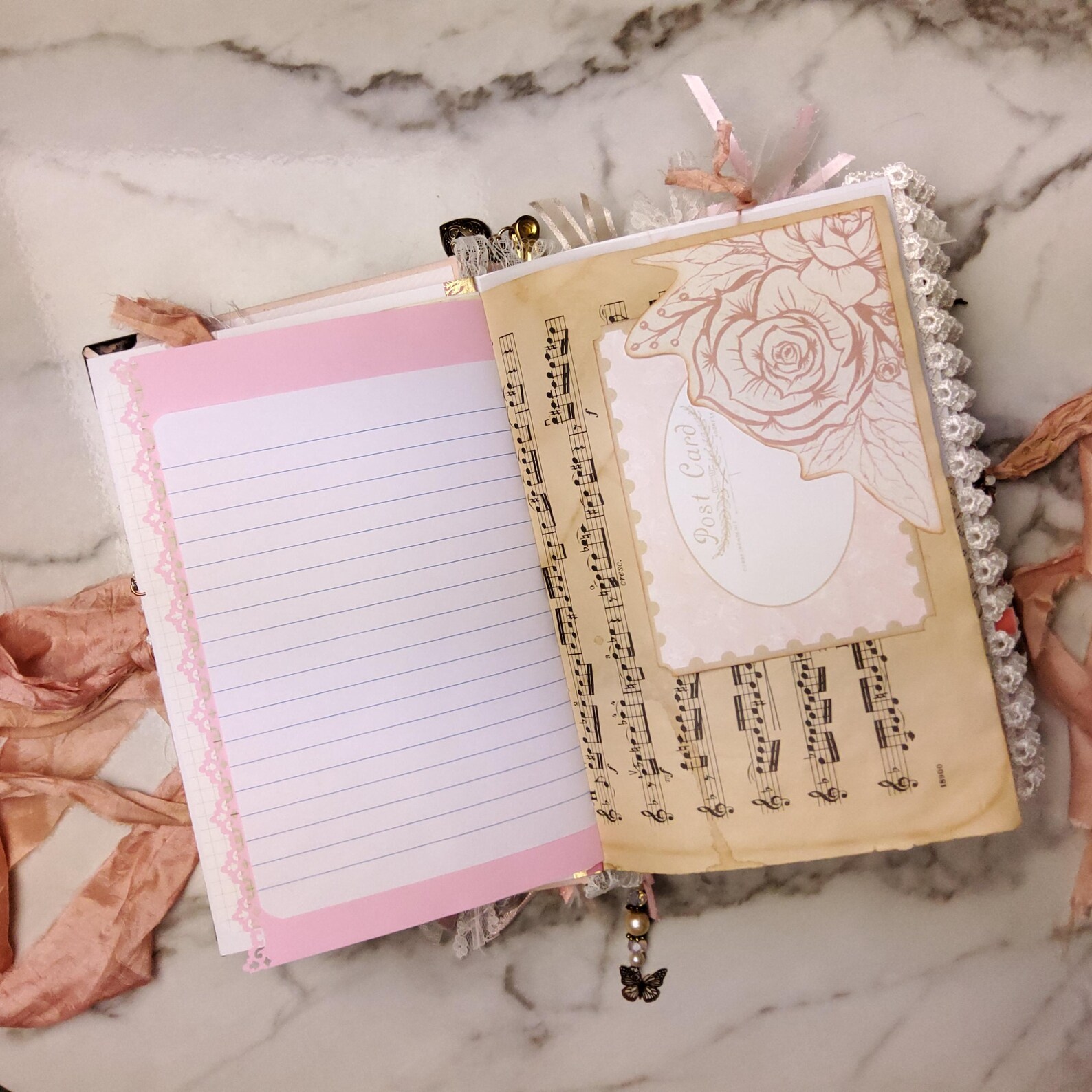 Pink Butterfly Junk Journal, Hard Cover Handmade Journal, 9.5x6x2.5 ...