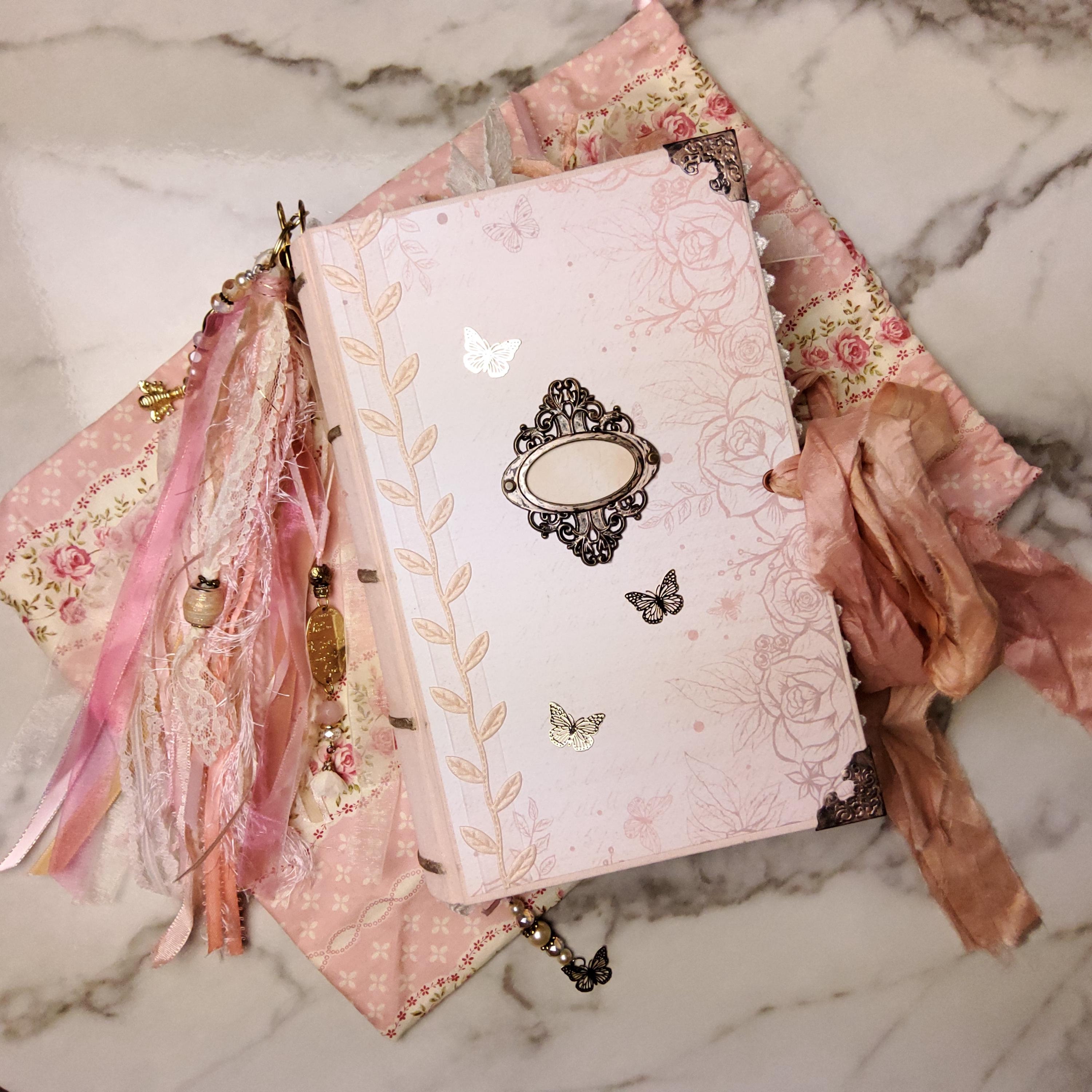 Pink Butterfly Junk Journal, Hard Cover Handmade Journal