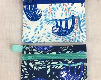 Meditating Sloth Pattern Canvas Change Coin Purse Retro Wallet Bag With Zip