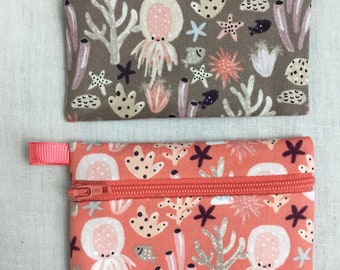 Optional Lanyard Neck Wallet,Mini Wallet Sea Creatures Tropical Fish Coin Purse Great Gift, Ocean Pouch Sea Life Nautical Coin Purse