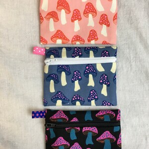 Mushroom Flat Zipper Coin Purse, Earbud Pouch, Credit Card Wallet, Business Card Case