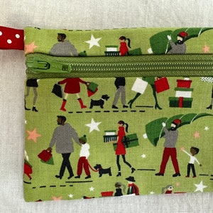 Christmas Shoppers Flat Zipper Coin Purse, Credit Card Wallet, AirPod Case