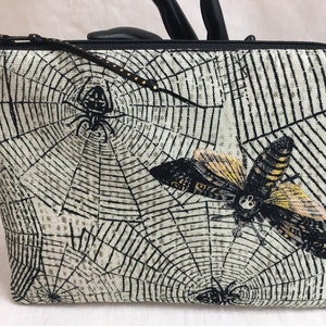 Spiderweb Cotton Canvas Medium Padded Zipper Bag, Travel Pouch, Organizer Bag, Accessory Bag