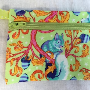 Squirrel Flat Zipper Coin Purse, Tula Coin Purse Credit Card Wallet, Earbud Pouch