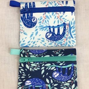 Sloth Flat Zipper Coin Purse, Credit Card Wallet, Earbud Pouch, IPod Holder - Choose Color