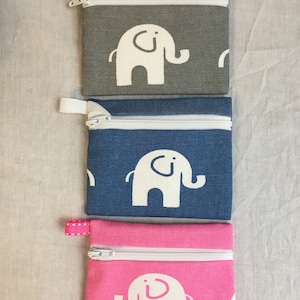 Lindos elefantes de lona plana cremallera Monedero de moneda, estuche de air pod, bolsa de auriculares, billetera de tarjeta de crédito