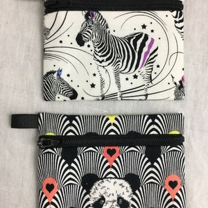 Tula Linework Zebra or Panda Flat Zipper Coin Purse, Credit Card Wallet Air Pod Case, Earbud Pouch