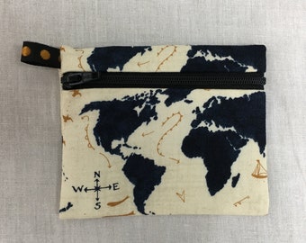 World Map Coin Purse, Credit Card Wallet, Earbud Pouch, IPod Holder